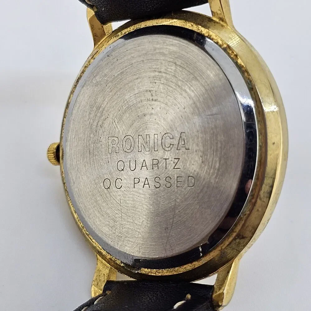 Vintage Ronica Women's Watch 36MM Pink Dial Black Leather Bands New Battery‎